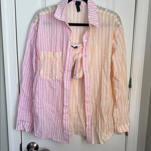 NWT Wild Fable Striped Pink and Orange Button-Up Shirt